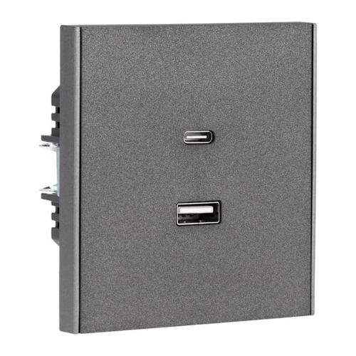 Розетка Kranz STRONG USB-A+Type-C 3А с функцией быстрой зарядки графит