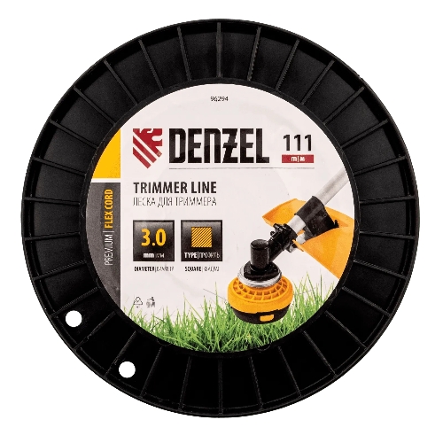 Леска для триммера Denzel квадрат, 3,0мм х 111м, на DIN катушке FLEX CORD
