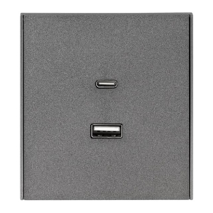Розетка Kranz STRONG USB-A+Type-C 3А с функцией быстрой зарядки графит