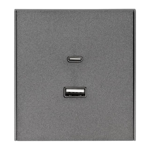 Розетка Kranz STRONG USB-A+Type-C 3А с функцией быстрой зарядки графит
