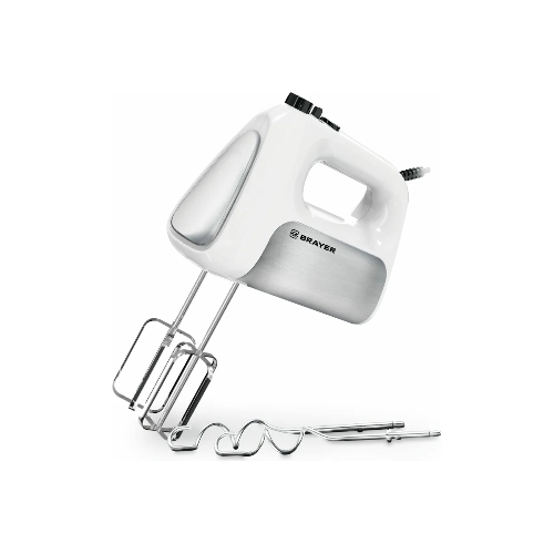 Миксер BRAYER BR1303, 500 Вт, корп.из нерж.стали, 5 режимов, 2 крюка, 2 венчика