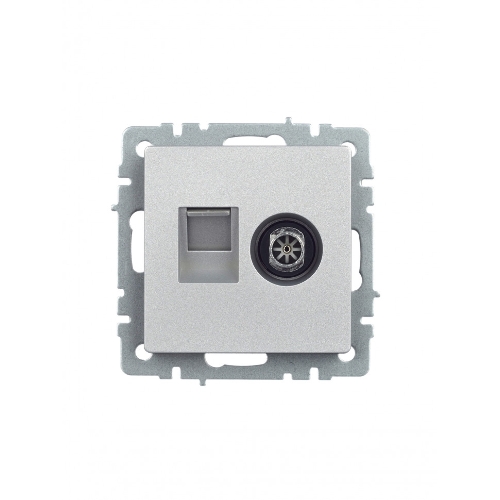 Розетка телевизионная двойная TV+RJ45 IEK Brite РТВ/РК12-БрА (BR-AK20-1-K47) кат.5E алюминий