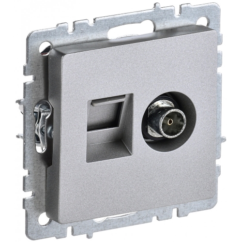 Розетка телевизионная двойная TV+RJ45 IEK Brite РТВ/РК12-БрА (BR-AK20-1-K47) кат.5E алюминий
