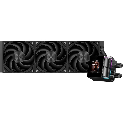 Система охлаждения Water Cooling System PCCooler DS360 Display BK (310W, 360мм, LED, Black, ARGb Pump/Fans: 3x120мм, 90.56CFM, 39.8dBA, 2500RPM/Pump height 65мм, 15dBA, 2600RPM, Rad thickness 27мм/S: 1851, 1700, 1200, 115X, AM5, AM4)