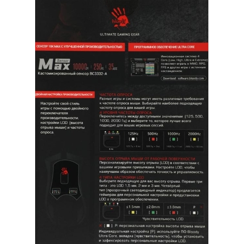 Мышь проводная A4Tech Bloody W90 Max черный, 10000 dpi, USB, кнопки - 10