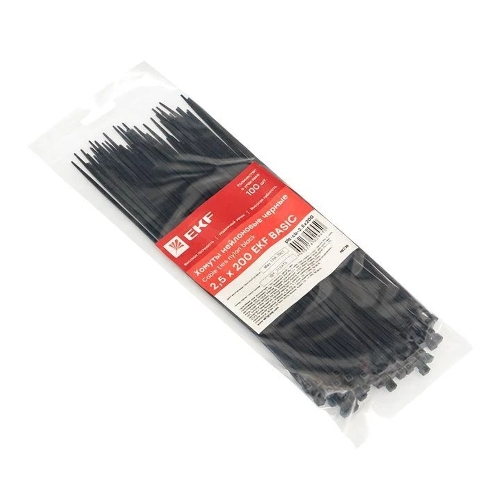 Хомут кабельный 2.5х200 нейл. черный (уп. 100 шт) EKF plc-cb-2.5x200