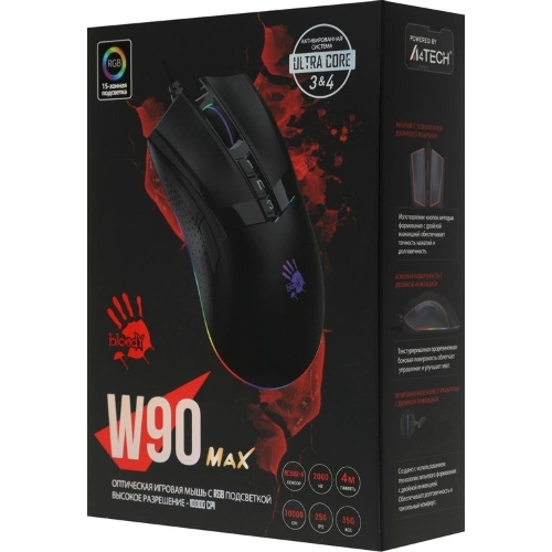 Мышь проводная A4Tech Bloody W90 Max черный, 10000 dpi, USB, кнопки - 10
