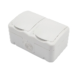 Блок из 2 розеток горизонтальный Kranz Mini OG открытой установки с заземлением, IP54 белый