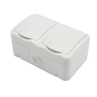 Блок из 2 розеток горизонтальный Kranz Mini OG открытой установки с заземлением, IP54 белый