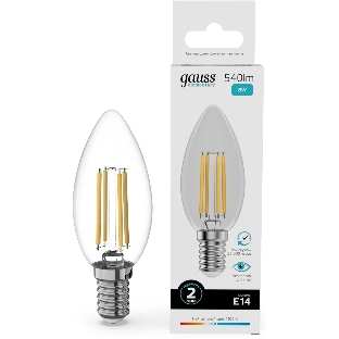 Лампа светодиодная филаментная Gauss Filament 8Вт цок.: E14 свеча св. свеч. бел. нейт. (упак.: 10 шт)