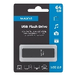 Флешка USB Maxvi MP2 64Gb USB 2.0 black, монолит с колпачком, ABS пластик + металл