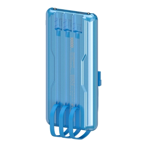Портативный аккумулятор Maxvi PB10-11 10000 мАч blue 3A, встроенные кабели USB A/Type-C/Lightning