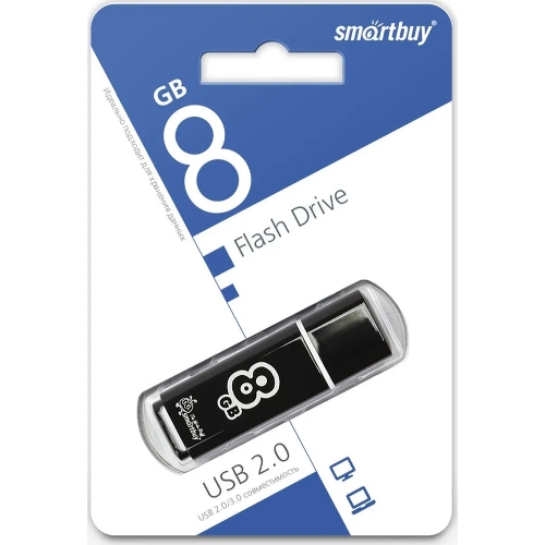 Флешка USB Smartbuy Glossy series black (SB8GbGS-K), 8Gb, USB 2.0, R/W 25/15, черный