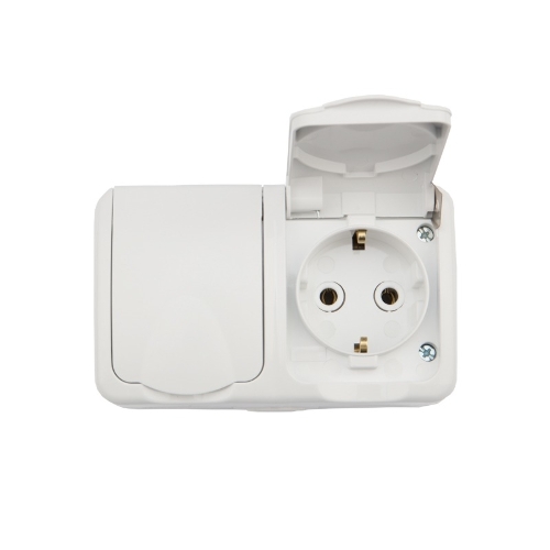 Блок из 2 розеток горизонтальный Kranz Mini OG открытой установки с заземлением, IP54 белый