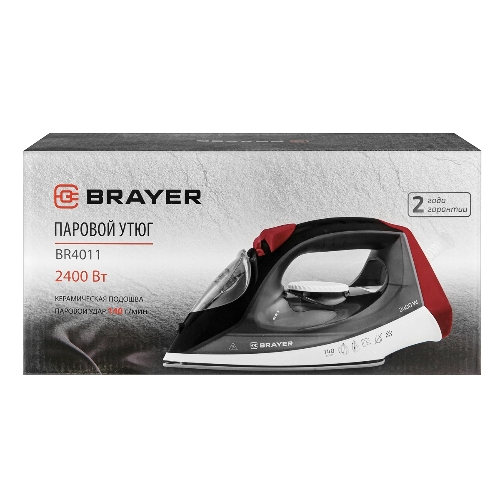 Утюг BRAYER BR4011 черный/белый/красный, 2400 Вт, 20 г /мин, 140 г/мин, 330 мл