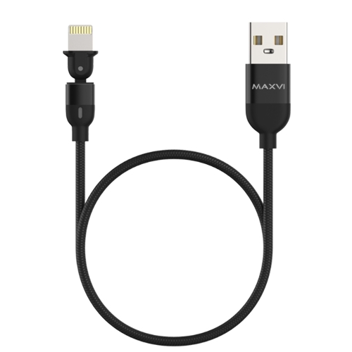 Кабель Maxvi MC-19L black, USB-A - Lightning, 2.4A, LED ток макс. нагрузки 2.4А, макс. напряжение 5V; стандарт USB 2.0; длина кабеля 1.5м, нейлоновая оплетка, металлические корпуса разъемов,LED подсветка, цвет: черный