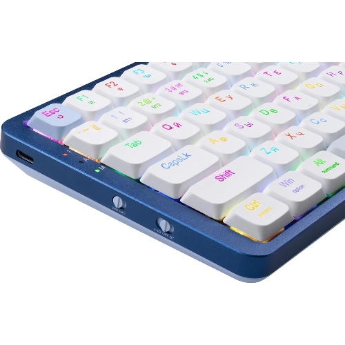 Клавиатура Redragon Eva Pro гибридная, USB Type-A, Bluetooth, радиоканал, белый/синий
