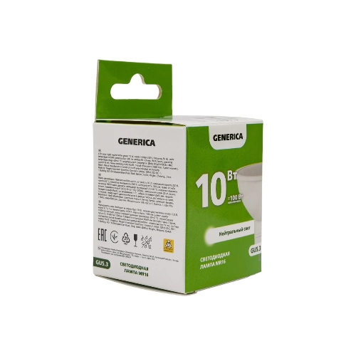 Лампа светодиодная GENERICA LL-MR16-10-230-40-GU5-G MR16 10 Вт софит 4000К GU5.3 230В