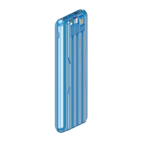 Портативный аккумулятор Maxvi PB10-11 10000 мАч blue 3A, встроенные кабели USB A/Type-C/Lightning