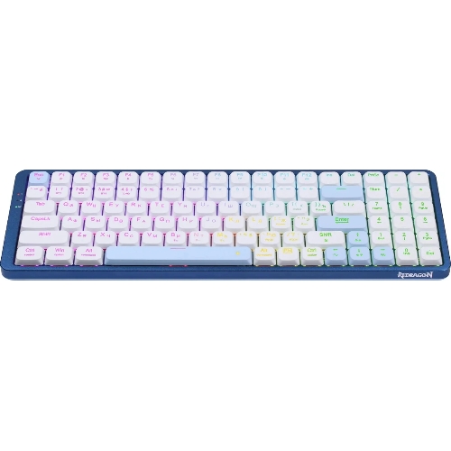 Клавиатура Redragon Eva Pro гибридная, USB Type-A, Bluetooth, радиоканал, белый/синий