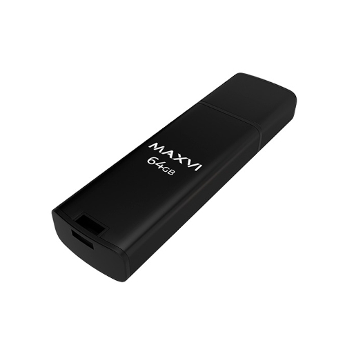 Флешка USB Maxvi MP2 64Gb USB 2.0 black, монолит с колпачком, ABS пластик + металл