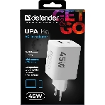 Сетевое зарядное устройство Defender UPA-145 45W, USB A+C, белый