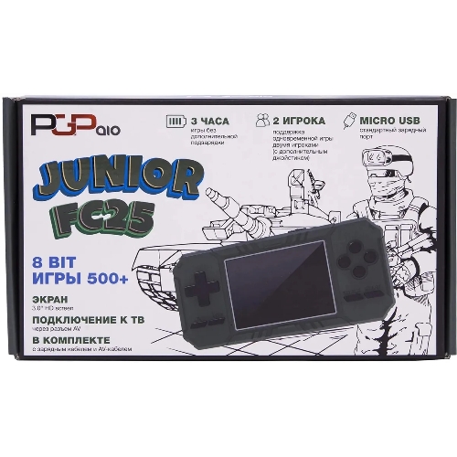 Портативная игровая консоль PGP AIO Junior FC25b зеленая (500 игр, 8 Bit, 3.0 " HD, Micro USB, 850 мAч, microSD, AV)