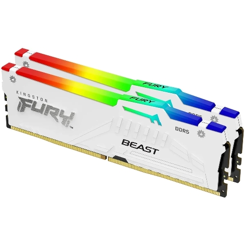 Оперативная память Kingston Fury Beast RGb, DDR5, 64Gb (2x32Gb), 6000MHz, CL36, DIMM, с радиаторами, RGb, белый