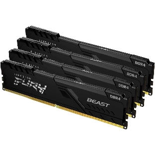 Оперативная память Kingston Fury Beast, DDR4, 64GB (4x16GB), 3600MHz, CL18, DIMM, радиатор, черный