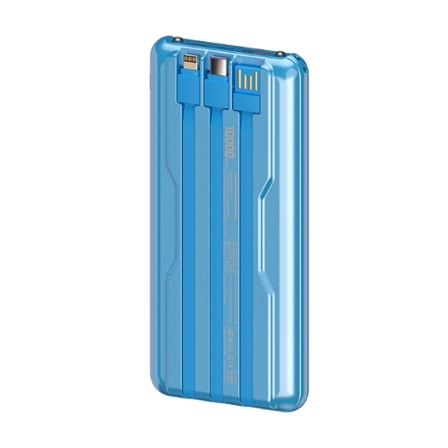 Портативный аккумулятор Maxvi PB10-11 10000 мАч blue 3A, встроенные кабели USB A/Type-C/Lightning
