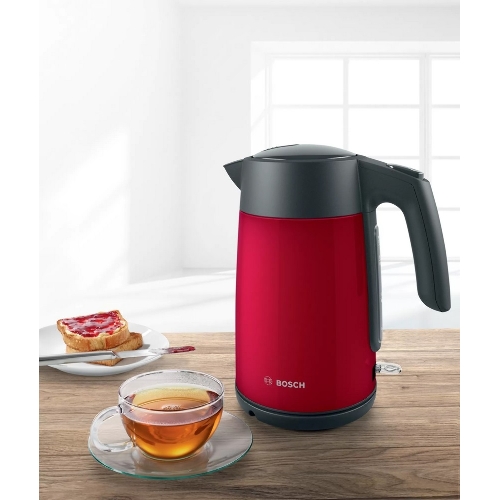 Чайник электрический Bosch TWK7L464 1.7 л, 2400 Вт., нерж.сталь, покрытая эмалью, красный, шкала уровня воды
