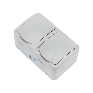 Блок горизонтальный 2 розетки (керамика) Mini OG IP54 с заземлением, о/у, серый Kranz