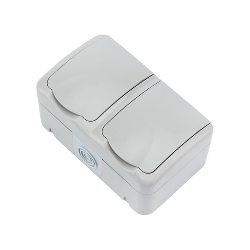 Блок горизонтальный 2 розетки (керамика) Mini OG IP54 с заземлением, о/у, серый Kranz