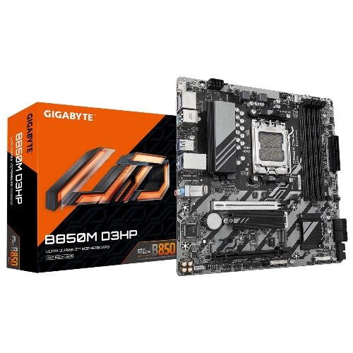 Материнская плата Gigabyte B850M D3HP, AM5, AMD B850, 4xDDR5, 4xSATA, 2xM.2, 1xPCIe 5.0 x16, 1xPCIe 3.0 x4, 1xHDMI, 2xDP, 1x 1Gb LAN, 3xUSB-A 3.2 Gen 1, 2xUSB-A 2.0, 1xUSB-C 3.2 Gen 1, 3x3.5 мм, 7.1, mATX