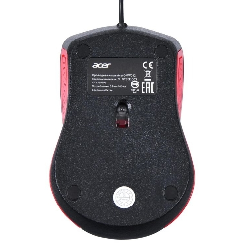 Мышь проводная Acer OMW012 черный/красный, 1200 dpi, USB, кнопки - 3