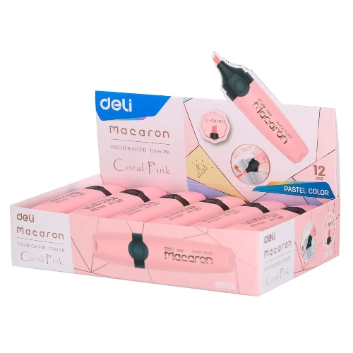 Текстовыделитель Deli EU356-PK Macaron, скошенный пишущий наконечник, 1-5мм, розовый пастельный