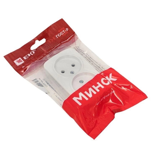 Розетка EKF EGR10-102-10 2-я, б/з, 10А, ОП Basic Минск белый