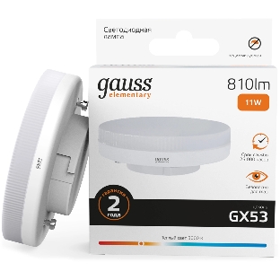 Лампа светодиодная Gauss 11Вт цок.: GX53 таблетка 220B св. свеч. бел. теп. Tablet (упак.: 10 шт) (83811)