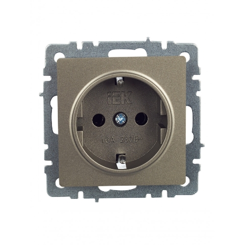 Розетка 1-местная IEK BRITE РС11-1-0-БрШ (BR-R11-16-K37) с заземлением, без защитных шторок, 16А, шампань