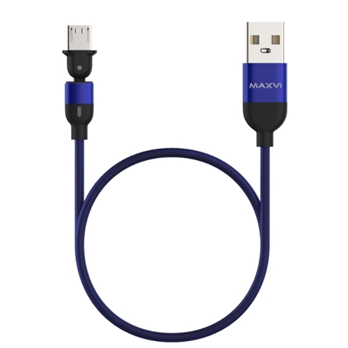 Кабель Maxvi MC-19M blue, USB-A - microUSB, 2.4A, LED ток макс. нагрузки 2.4А, макс. напряжение 5V; стандарт USB 2.0; длина кабеля 1.5м, нейлоновая оплетка, металлические корпуса разъемов, LED подсветка, цвет: синий