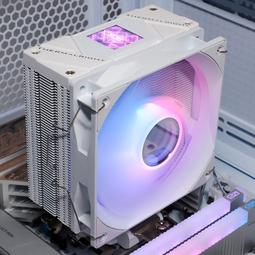 Кулер для процессора Thermalright Assassin Spirit 120 Vision ARGB White (4-pin PWM, LED temp., 154mm, Al/Cu, 4x6mm, ARGB, 1x120mm, 66.17CFM, 25.6dBA, 1500RPM, S: 1851/1700/1200/115X, AM5/AM4, white)
