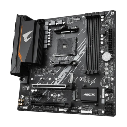 Материнская плата Gigabyte B550M AORUS ELITE, AM4, AMD B550, 4xDDR4, 4xSATA, 2xM.2, 2xPCIe x16, HDMI, DVI, 1xGb LAN, 8xUSB, 3x3.5 мм, 7.1, microATX