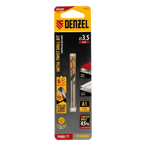 Сверло спиральное по металлу Denzel 3,5 x 70мм, Р6М5, Golden Tip, многогранная заточка, 2 шт.
