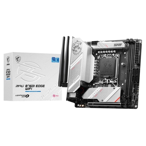 Материнская плата MSI MPG B760I EDGE WIFI, LGA 1700, Intel B760, 2xDDR5, 4xSATA, 2xM.2, 1xPCIe 5.0 x16, 1xHDMI, 1xDP, 1x 2.5Gb LAN, 4xUSB-A 3.2 Gen 1, 1xUSB-A 3.2 Gen 2, 2xUSB-A 2.0, 1xUSB-C 3.2 Gen 2, 3x3.5 мм, 7.1, Mini-ITX