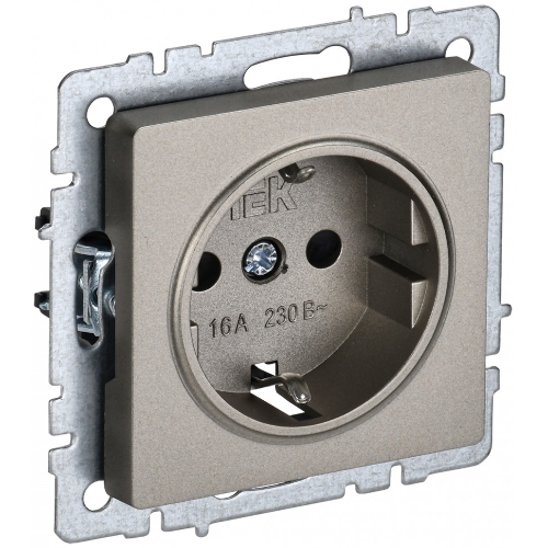 Розетка 1-местная IEK BRITE РС11-1-0-БрШ (BR-R11-16-K37) с заземлением, без защитных шторок, 16А, шампань