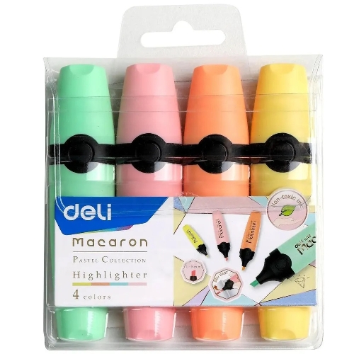 Набор текстовыделителей Deli EU356-MT Macaron, скошенный пишущий наконечник, 4 цвета,