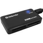 Кард-ридер Defender Optimus/черный/CF/MMC/MS/MS Duo/MS Micro M2/MS Pro/MS Pro Duo/RS-MMC/SD/SDHC/micro-SD/mini-SD/miсro-SDHC/USB 2.0 A(M)/черный