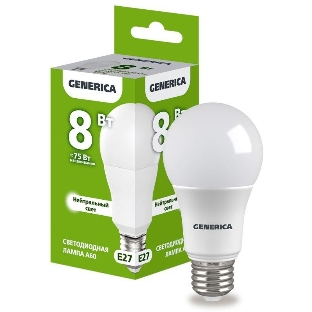 Лампа cветодиодная LED A60 IEK LL-A60-08-230-40-E27-G груша 8Вт 230В 4000К E27 GENERICA