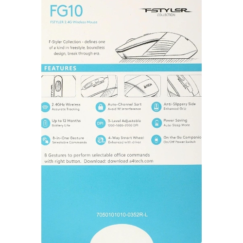 Мышь беспроводная A4Tech Fstyler FG10 черный/синий, 2000 dpi, радиоканал, USB, кнопки - 4