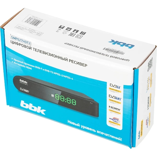 Приставка для цифрового ТВ BBK SMP027HDT2 черный, DVB-T2, DVB-T, HDMI, USB 2.0